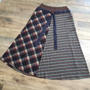 Anthro Hazel Tartan Plaid and Striped A-Line Midi Pull On Belted Skirt Small